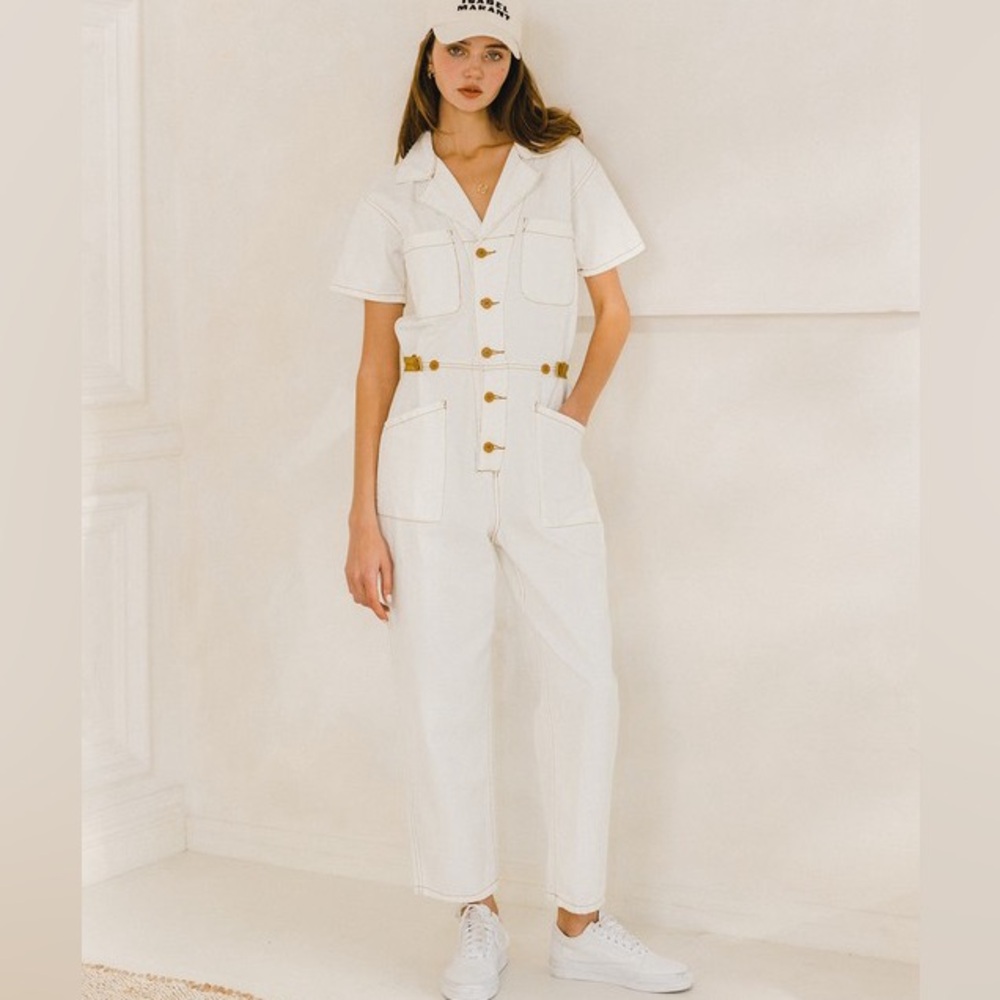 NEW! WHITE DENIM UTILITY JUMPSUIT